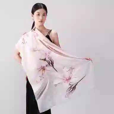 一米画纱 新潮国风优雅大方花卉图案柔软丝绸高档舒适真丝长巾东方丝语系列 桑蚕丝 丝巾 女款
