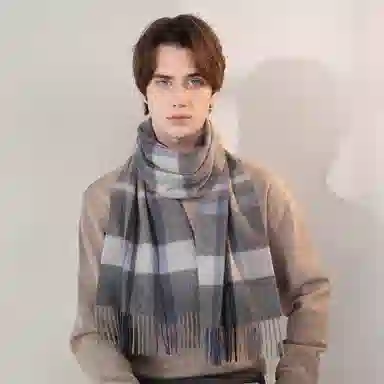 一米画纱 柔软触感经典格纹加厚保暖舒适格子条纹撞色流苏 山羊绒 绒线围巾 男女同款情侣款