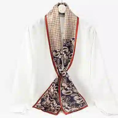 一米画纱 时尚百搭真丝双层喷绘飘带优雅气质长条领巾轻盈装饰 桑蚕丝 丝巾 女款