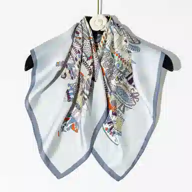 一米画纱 双面双色斜纹绸精致工艺喷绘真丝方巾优雅气质西装领巾 桑蚕丝 丝巾 女款