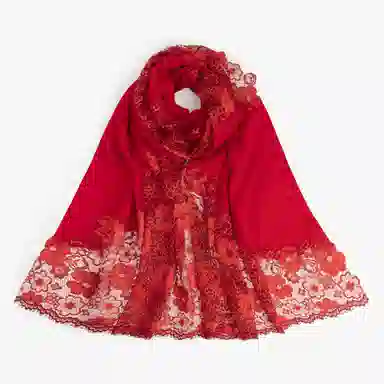 一米画纱 中式古典国风花卉贴花结婚喜宴亲肤防风保暖披风优雅精致外搭 绵羊毛 披肩 女款