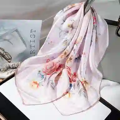 一米画纱 古典花卉雅韵国风真丝方巾旅游装饰素绸缎领巾搭配西装时尚出游 桑蚕丝 丝巾 女款