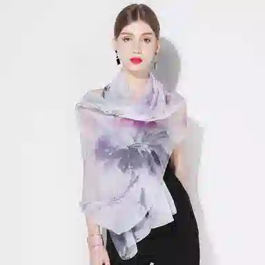 一米画纱 田园花卉轻盈飘逸中式浪漫雪纺真丝沙巾丝滑细腻披肩 桑蚕丝 丝巾 女款