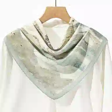 一米画纱 精致典雅月牙边双乔缎喷绘真丝职业领巾百搭气质 桑蚕丝 丝巾 女款