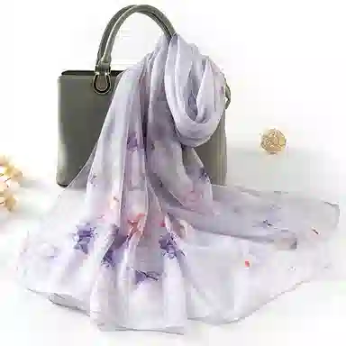 一米画纱 田园花卉轻盈飘逸中式浪漫雪纺真丝沙巾丝滑细腻披肩 桑蚕丝 丝巾 女款