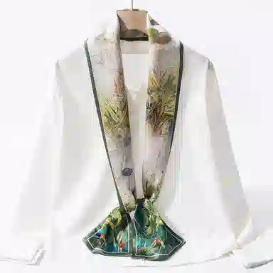 一米画纱 时尚百搭真丝双层喷绘飘带优雅气质长条领巾轻盈装饰 桑蚕丝 丝巾 女款