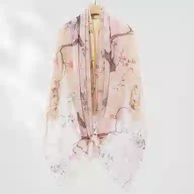 一米画纱 轻盈柔美细腻亲肤保暖空调披肩高档斜纹喷绘印花自然时尚旅游拍照 山羊绒 绒线围巾 女款