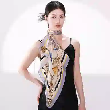 一米画纱 古典花卉雅韵国风真丝方巾旅游装饰素绸缎领巾搭配西装时尚出游 桑蚕丝 丝巾 女款