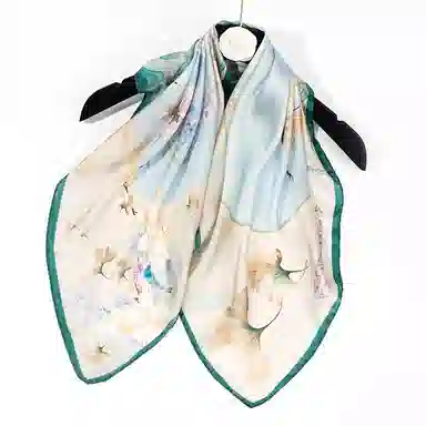 一米画纱 丝绸质感花卉图案国风印花真丝方巾踏青郊游装饰领巾拍照搭配 桑蚕丝 丝巾 女款