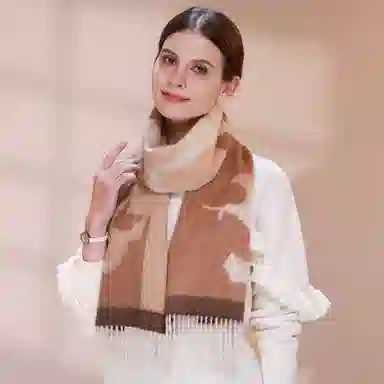 一米画纱 优雅保暖高级气质提花粗纺工艺加厚保暖高端轻奢优雅流苏 山羊绒 绒线围巾 女款