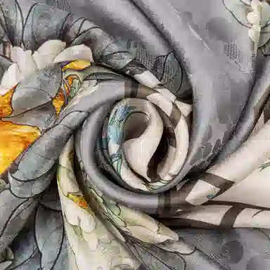 一米画纱 国风古典花卉真丝高级感提花浪漫色彩长巾外出轻盈飘逸披肩 桑蚕丝 丝巾 女款