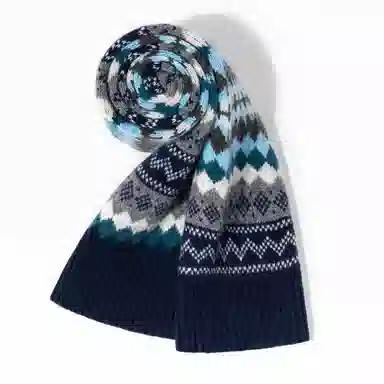 一米画纱 色彩斑斓针织工艺北欧风高级气质撞色条纹提花时尚外搭保暖护颈 绵羊毛 绒线围巾 男女同款情侣款