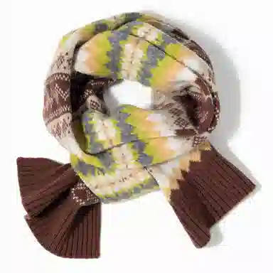 一米画纱 色彩斑斓针织工艺北欧风高级气质撞色条纹提花时尚外搭保暖护颈 绵羊毛 绒线围巾 男女同款情侣款