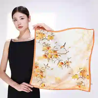 一米画纱 优雅中式花朵图案精致真丝材质高品质斜纹绸印花方巾如画系列 桑蚕丝 丝巾 女款