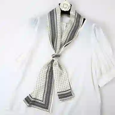 一米画纱 时尚百搭真丝双层喷绘飘带优雅气质长条领巾轻盈装饰 桑蚕丝 丝巾 女款