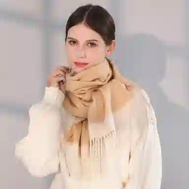 一米画纱 双面双色美拉德风高品质个性流苏外搭时尚加厚保暖轻奢舒适 山羊绒 绒线围巾 女款