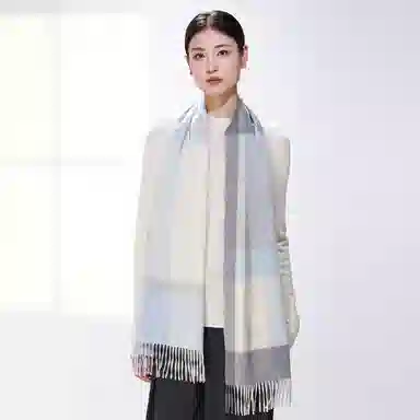 一米画纱 柔软触感经典格纹加厚保暖舒适格子条纹撞色流苏 山羊绒 绒线围巾 男女同款情侣款