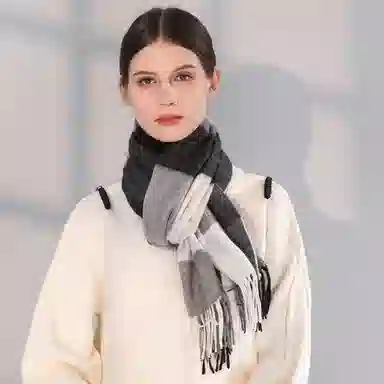 一米画纱 柔软亲肤长款加厚保暖时尚休闲气质格纹流苏潮流舒适 绵羊毛 绒线围巾 男女同款情侣款