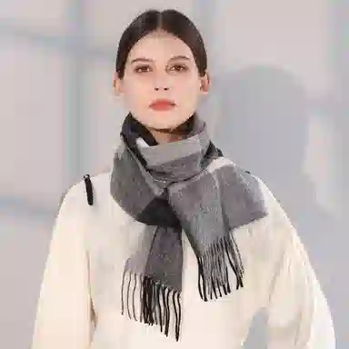 一米画纱 柔软亲肤长款加厚保暖时尚休闲气质格纹流苏潮流舒适 绵羊毛 绒线围巾 男女同款情侣款