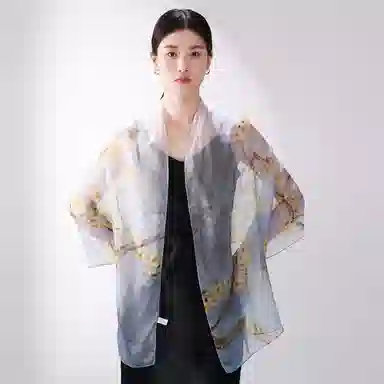 一米画纱 田园花卉轻盈飘逸中式浪漫雪纺真丝沙巾丝滑细腻披肩 桑蚕丝 丝巾 女款
