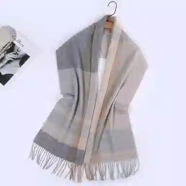 一米画纱 柔软触感经典格纹加厚保暖舒适格子条纹撞色流苏 山羊绒 绒线围巾 男女同款情侣款