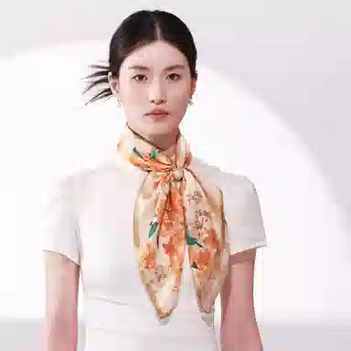 一米画纱 古典花卉雅韵国风真丝方巾旅游装饰素绸缎领巾搭配西装时尚出游 桑蚕丝 丝巾 女款