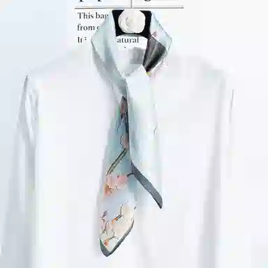 一米画纱 丝绸质感花卉图案国风印花真丝方巾踏青郊游装饰领巾拍照搭配 桑蚕丝 丝巾 女款