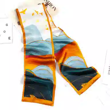 一米画纱 时尚百搭真丝双层喷绘飘带优雅气质长条领巾轻盈装饰 桑蚕丝 丝巾 女款