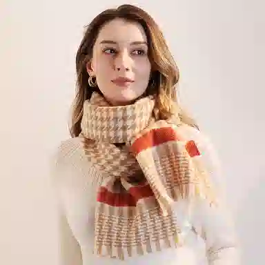 一米画纱 温暖柔软优雅舒适日式暖糯厚实色织格细腻亲肤保暖披肩青春洋气时尚 绵羊毛 绒线围巾 女款