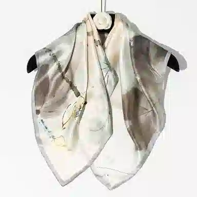 一米画纱 丝绸质感花卉图案国风印花真丝方巾踏青郊游装饰领巾拍照搭配 桑蚕丝 丝巾 女款