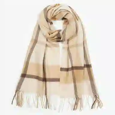 一米画纱 柔软触感经典格纹加厚保暖舒适格子条纹撞色流苏 山羊绒 绒线围巾 男女同款情侣款