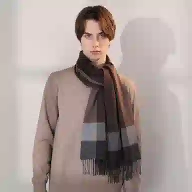 一米画纱 柔软亲肤长款加厚保暖时尚休闲气质格纹流苏潮流舒适 绵羊毛 绒线围巾 男女同款情侣款