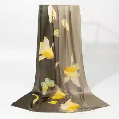 一米画纱 紫薇系列高级感立体花朵钉珠素绉缎旗袍外出中式印花 桑蚕丝 丝巾 女款