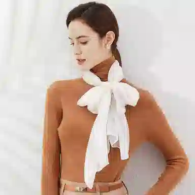 一米画纱 轻薄透气真丝雪纺窄长条长巾清新纯色简约百搭防晒拍照纱巾 桑蚕丝 丝巾 女款