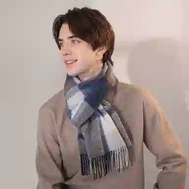 一米画纱 柔软亲肤长款加厚保暖时尚休闲气质格纹流苏潮流舒适 绵羊毛 绒线围巾 男女同款情侣款