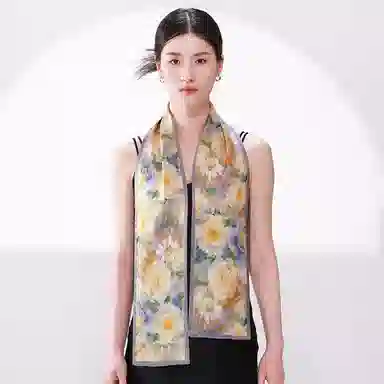 一米画纱 时尚百搭真丝双层喷绘飘带优雅气质长条领巾轻盈装饰 桑蚕丝 丝巾 女款