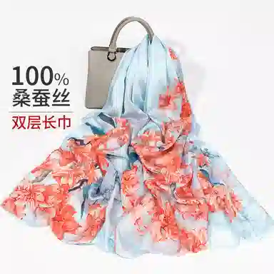 一米画纱 古典国风精致优雅迷梦迷情双层真丝高档气质长款披肩 桑蚕丝 丝巾 女款