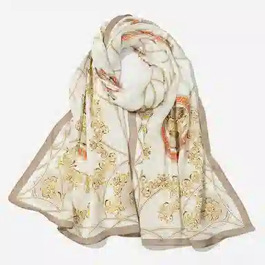 一米画纱 青春洋气丝滑优雅链条抽象图案长款披肩素绉缎出游装饰百搭长巾 桑蚕丝 丝巾 女款