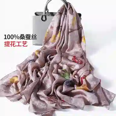 一米画纱 国风古典花卉真丝高级感提花浪漫色彩长巾外出轻盈飘逸披肩 桑蚕丝 丝巾 女款