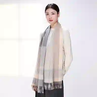 一米画纱 柔软触感经典格纹加厚保暖舒适格子条纹撞色流苏 山羊绒 绒线围巾 男女同款情侣款
