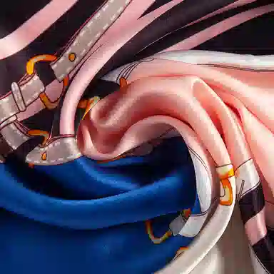 一米画纱 青春洋气丝滑优雅链条抽象图案长款披肩素绉缎出游装饰百搭长巾 桑蚕丝 丝巾 女款