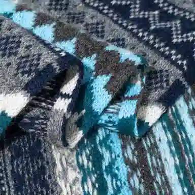 一米画纱 色彩斑斓针织工艺北欧风高级气质撞色条纹提花时尚外搭保暖护颈 绵羊毛 绒线围巾 男女同款情侣款