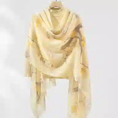 一米画纱 轻盈柔美细腻亲肤保暖空调披肩高档斜纹喷绘印花自然时尚旅游拍照 山羊绒 绒线围巾 女款