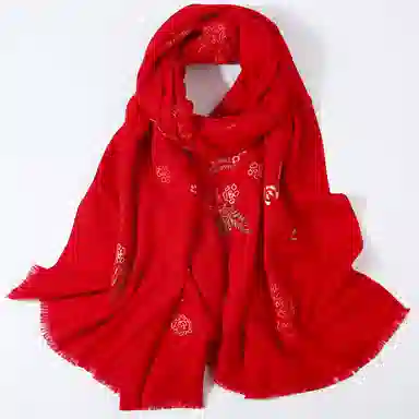 一米画纱 中式古典国风花卉贴花结婚喜宴亲肤防风保暖披风优雅精致外搭 绵羊毛 披肩 女款