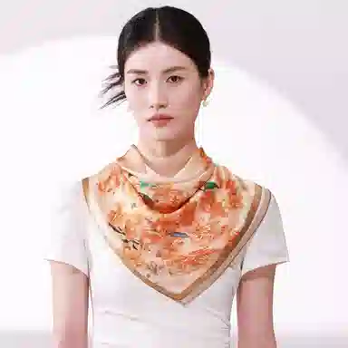 一米画纱 古典花卉雅韵国风真丝方巾旅游装饰素绸缎领巾搭配西装时尚出游 桑蚕丝 丝巾 女款