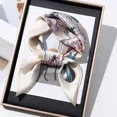 一米画纱 古典花卉雅韵国风真丝方巾旅游装饰素绸缎领巾搭配西装时尚出游 桑蚕丝 丝巾 女款