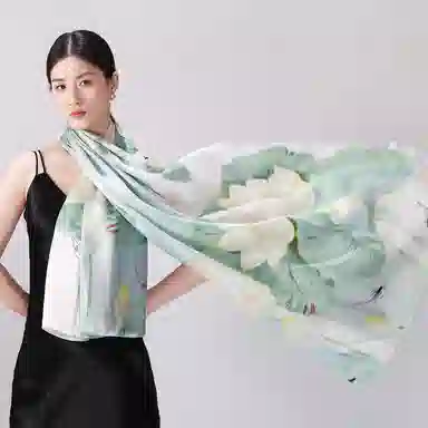 一米画纱 新潮国风优雅大方花卉图案柔软丝绸高档舒适真丝长巾东方丝语系列 桑蚕丝 丝巾 女款