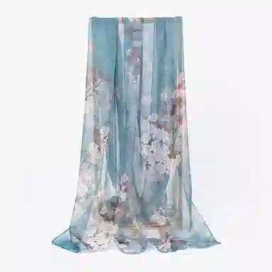 一米画纱 清新飘逸国风真丝雪纺喷绘沙巾气质仙仙花卉印花旅游拍照 桑蚕丝 丝巾 女款