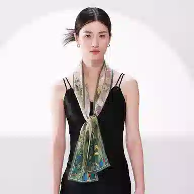 一米画纱 时尚百搭真丝双层喷绘飘带优雅气质长条领巾轻盈装饰 桑蚕丝 丝巾 女款