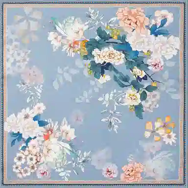 一米画纱 丝绸质感花卉图案国风印花真丝方巾踏青郊游装饰领巾拍照搭配 桑蚕丝 丝巾 女款